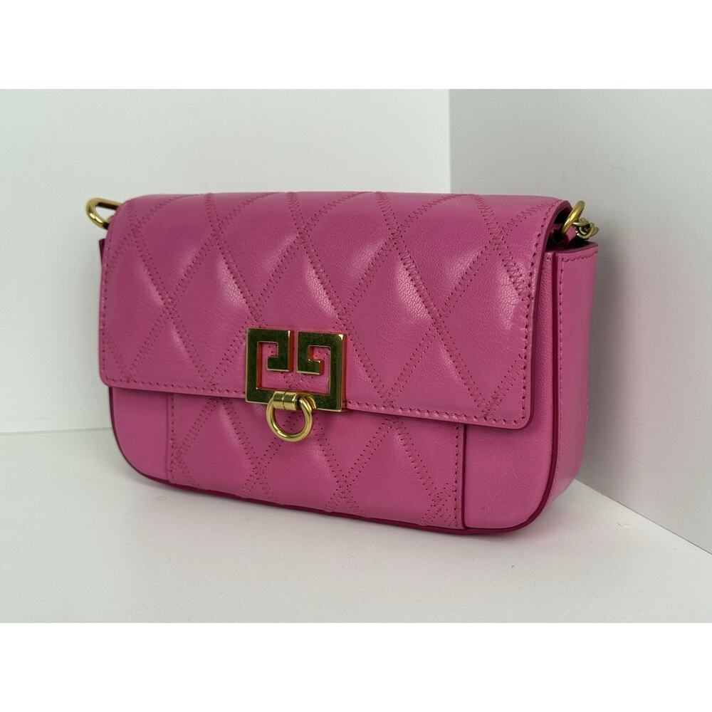 Givenchy Quilted Goatskin GV3 Mini Pocket Convertible Bag Pink with Gold Hardwar